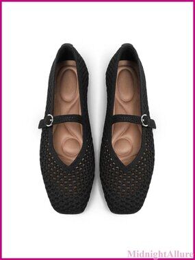 Woven Mary Jane Flats Square Toe Ballet Flat Shoes with Ankle Strap Washable